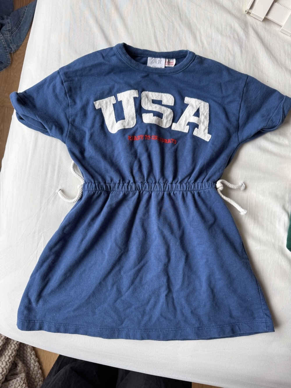 Zara Blue Kids USA Graphic Drawstring Waist Dress